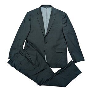 Express $298 Black Extra Slim Modern Tech Two Piece Suit 42S 32x30 Two Button